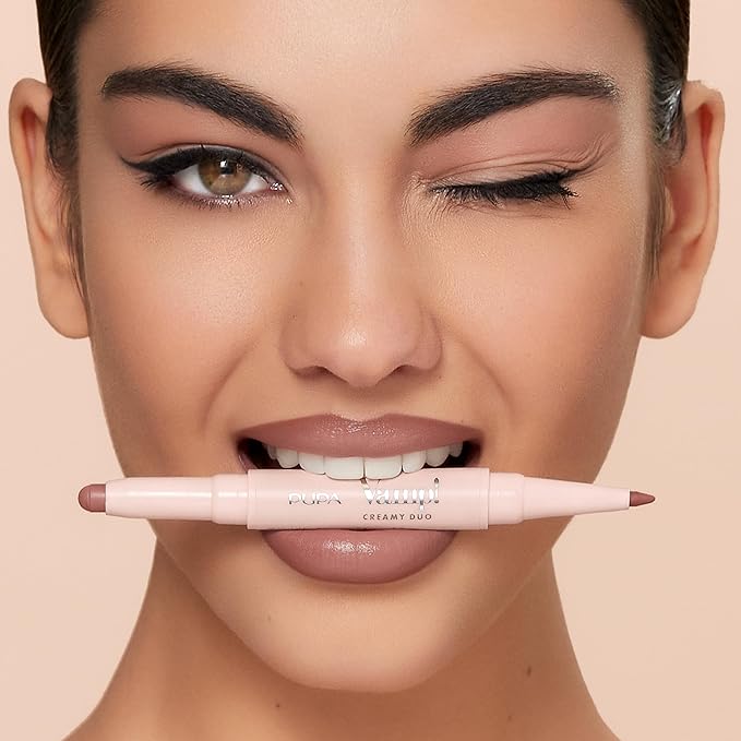 Pupa Milano Vamp! Creamy Duo, 003 Warm Nude, 1 Pc - 2 in 1 Lipstick and Lip Pencil - Long Lasting - Lightweight - No-Transfer - Smooth Texture - Highly Pigmented