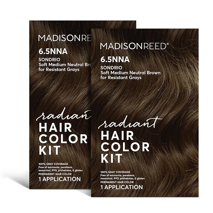 Madison Reed Radiant Hair Color Kit - 100% Gray Coverage for Resistant Gray - 6.5NNA Medium Neutral Brown (Sondrio), Permanent Hair Dye, PPD-Free & Ammonia-Free, 2 Pack