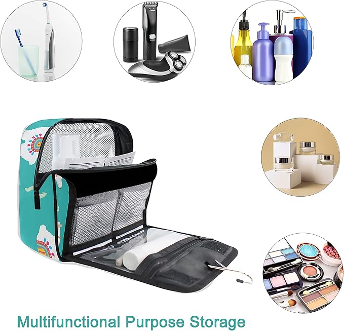 senya Hanging Travel Toiletry Bag Kit Makeup Case Cosmetics Organizer for Men Women Green Llama Alpaca And Cactus