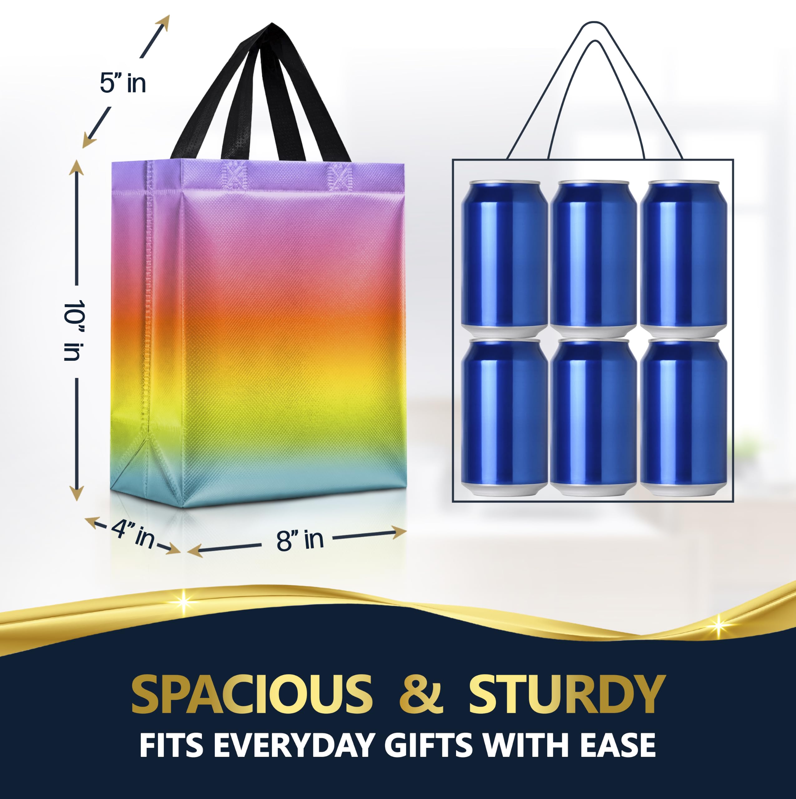 Nush Nush Medium Rainbow Gradient Mix Gift Bags, 8 x 4 x 10, Set of 12