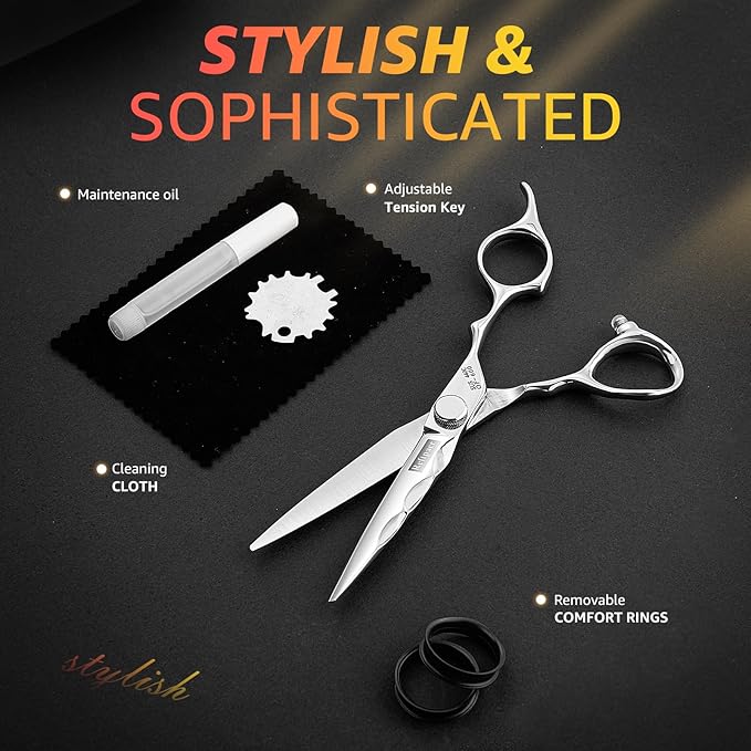 Reftpaer Professional Hair Cutting Shears -SUS440C Stainless Steel Barber Scissors with Ergonomic Handle,Ultra Sharp Blades for Salon (Modern, 6.0)