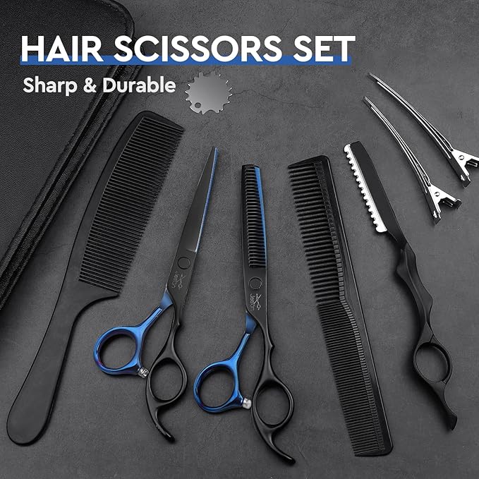 JASON Hair Cutting Scissors Set - 6" Professional 10 PCS Haircut Shears Kit