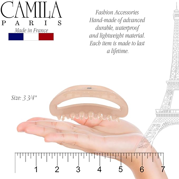 Camila Paris CP3122 French Hair Clips for Women, 3.5" Beige, Large Claw Clip Strong Hold All Day, No Damage No Slip Claw Clips for Thick Curly Wavy Fine Straight Hair, Jaw Clip Made in France