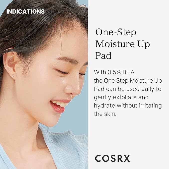 COSRX Moisture Up Pads 70 Sheets, BHA, Gentle Daily Exfoliant for Sensitive Skin, Preventing Breakouts, Moisturizing, Nourishing, Blemish Care, Korean Skin Care