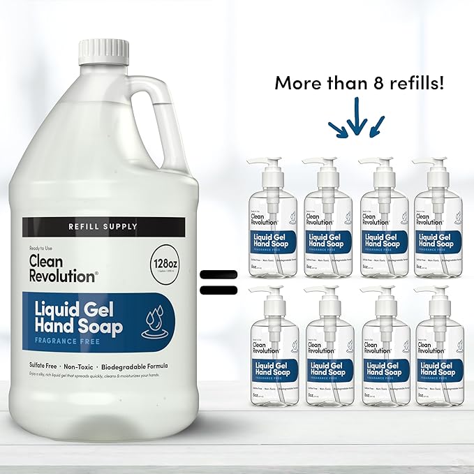 Clean Revolution Liquid Gel Hand Soap Refill with Real Essential Oils – Sulfate-Free Gel Hand Wash, Moisturizing Bulk Refill, Non-Toxic Formula, Made in the USA (Spring Air) 128 Fl Oz