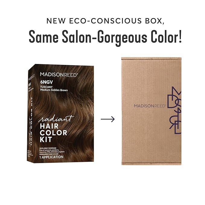 Madison Reed Radiant Hair Color Kit - 6NGV Medium Golden Brown (Tuscany Brown), Permanent Hair Dye, Dimensional Gray Hair Blending | PPD-Free & Ammonia-Free, 2 Pack