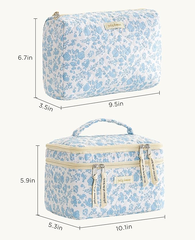 HBselect 2Pcs Travel Makeup Bag Large Quilted Cosmetic Bag Make up Bag