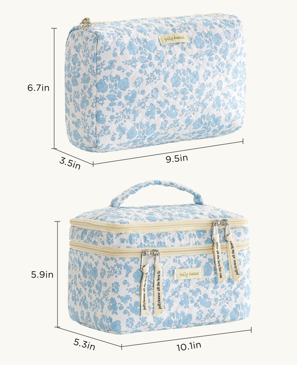 HBselect 2Pcs Travel Makeup Bag Large Quilted Cosmetic Bag Make up Bag