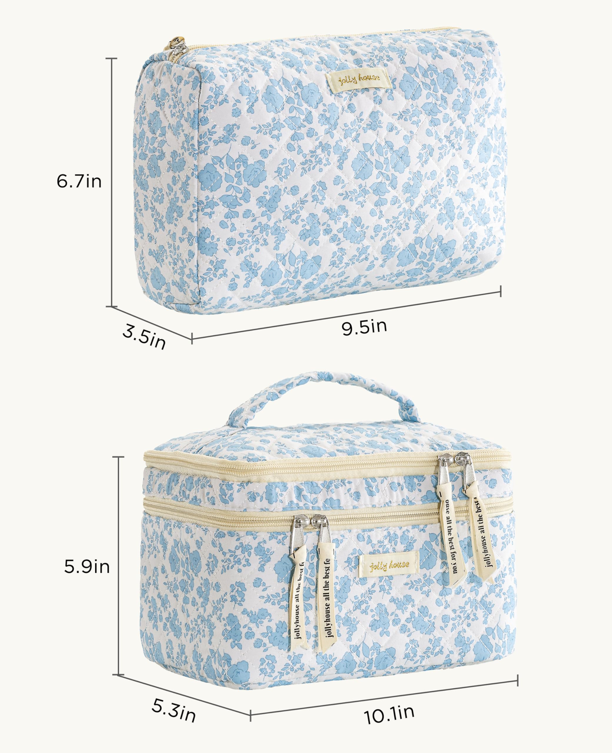 HBselect 2Pcs Travel Makeup Bag Large Quilted Cosmetic Bag Make up Bag