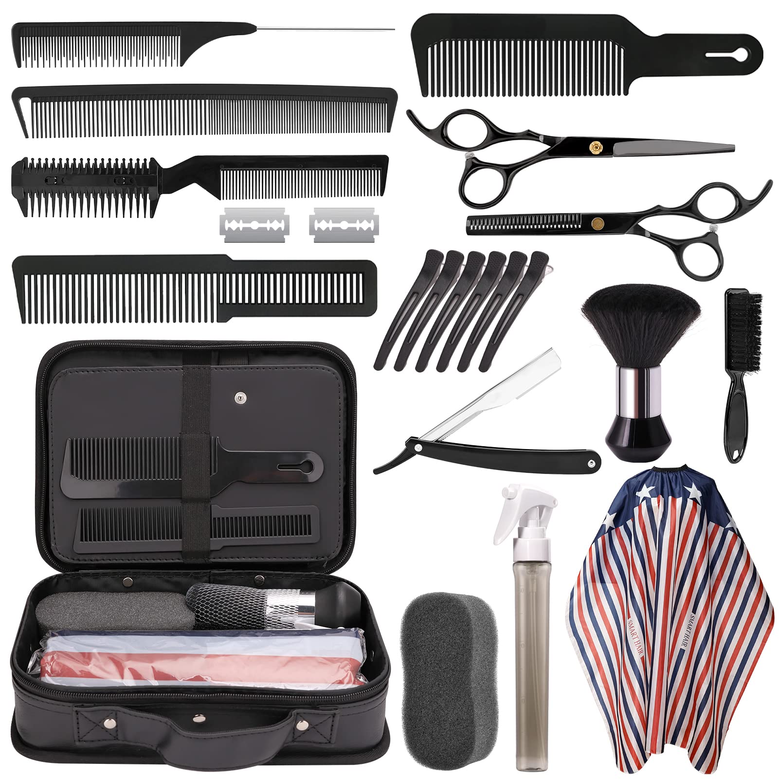 Hair Cutting Kit, 22 Pcs Professional Barber/Hair Salon Tool Set, Barber Bag Includes Hairdressing Scissors Shears, Barber Cape, Combs... Complete Hair Cutting Kit for Barber, Salon, Home Use