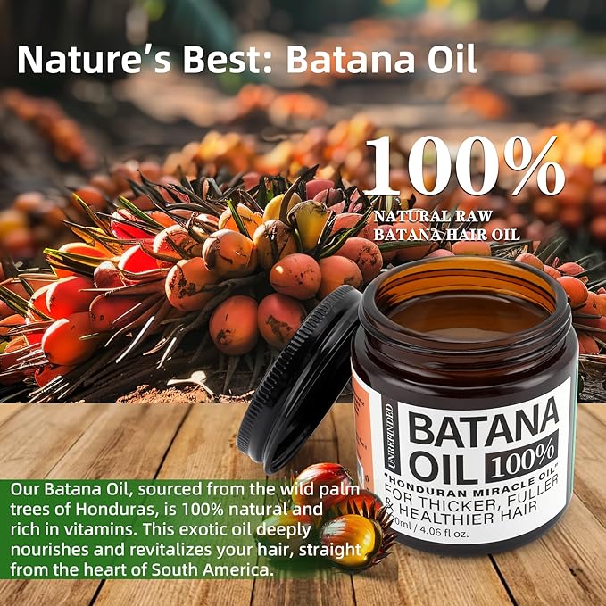Batana Oil for Hair Growth Dr. Sebi 100% Natural, Unrefined and Organic Batana Oil from Honduras, for Frizz, Split Ends, Texture & Shine, 4.06 Ounce Jar