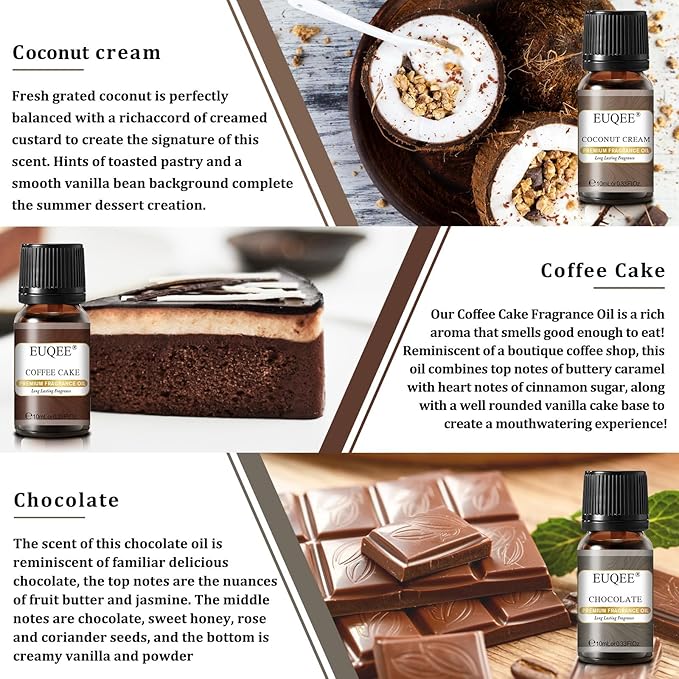 EUQEE 6PCS Coffee Fragrance Oil Set for Candle Making, Diffuser