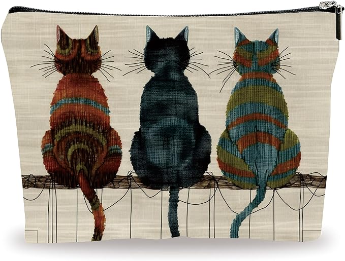 YKYENR Retro Makeup Bag - Three Cute Cats - Art Drawing Theme Cosmetic Bag, Toiletry Bag, Gift For Girls, Besties, Personal Care & Accessories(Back) - A24