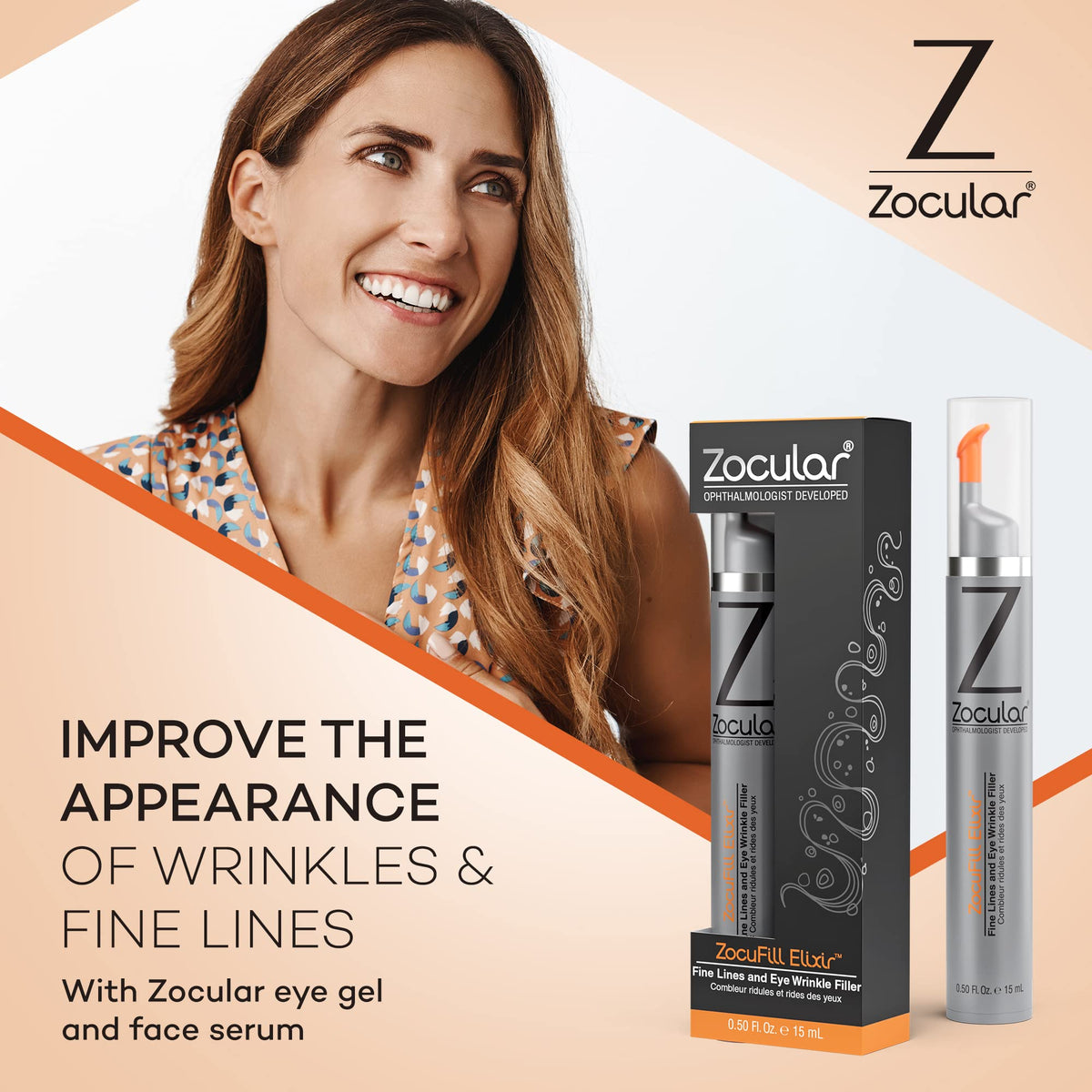 Zocufill Elixir Eye Gel and Face Serum, Fine Lines & Wrinkles Filler, 15mL
