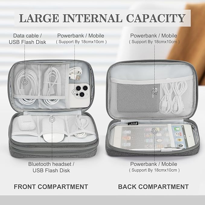 FYY Electronic Organizer, Travel Tech Pouch Bag, Large, Dark Grey