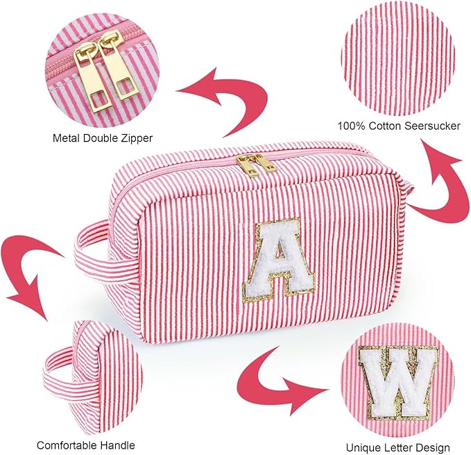 YOOLIFE Birthday Gifts for 4 5 6 7 8 9 10 11 12 13 14 Year Old Girl, Teen Girl Gifts Trendy Stuff, Initial Makeup Bag, Travel Toiletry Pouch, Pink M