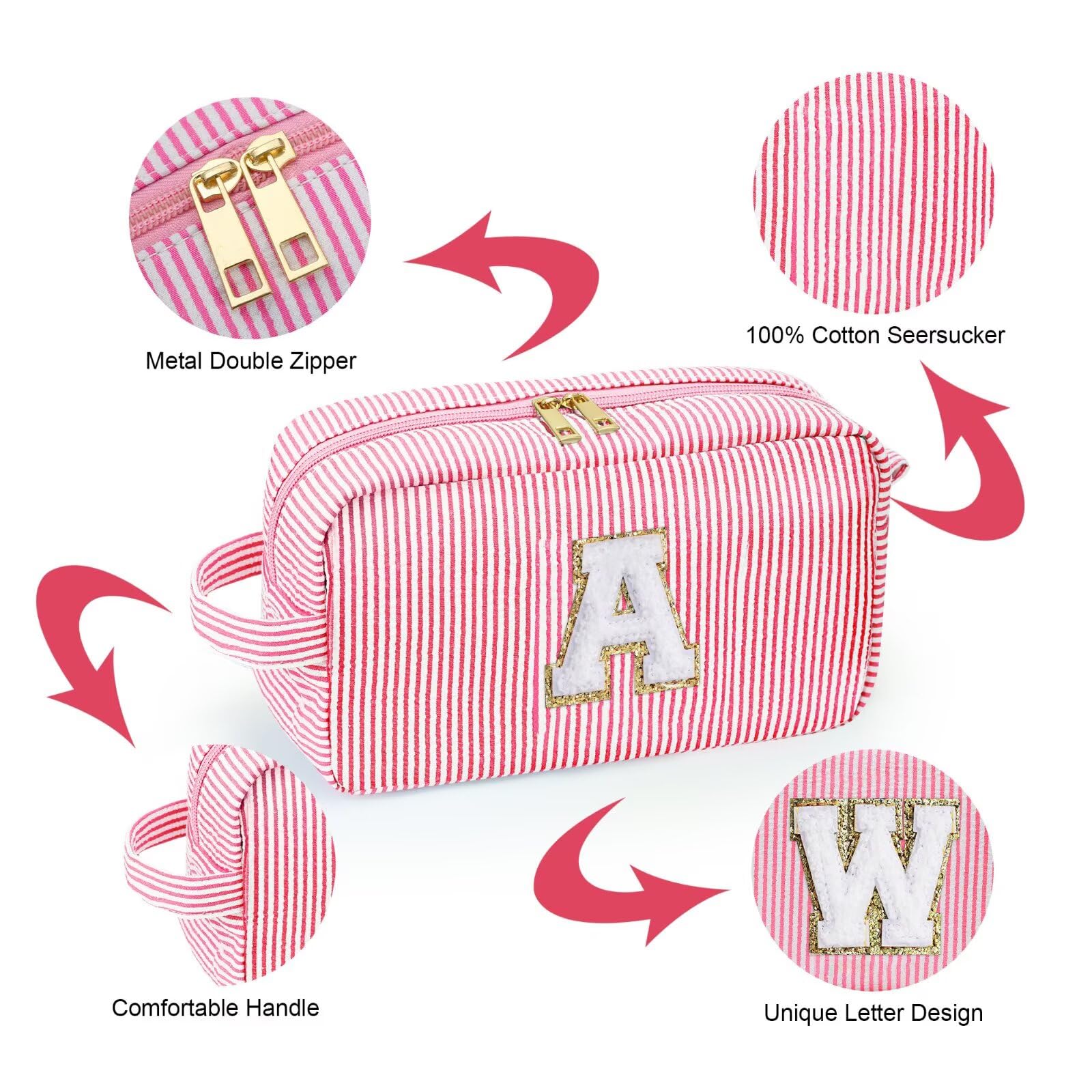 YOOLIFE Birthday Gifts for 6 7 8 9 10 11 12 13 14 15 Year Old Teen Girl - Initial Makeup Bag Letter Toiletry Pouch Cosmetic Case, Personalized Teen Girl Gifts Trendy Stuff Party Favor, Pink D