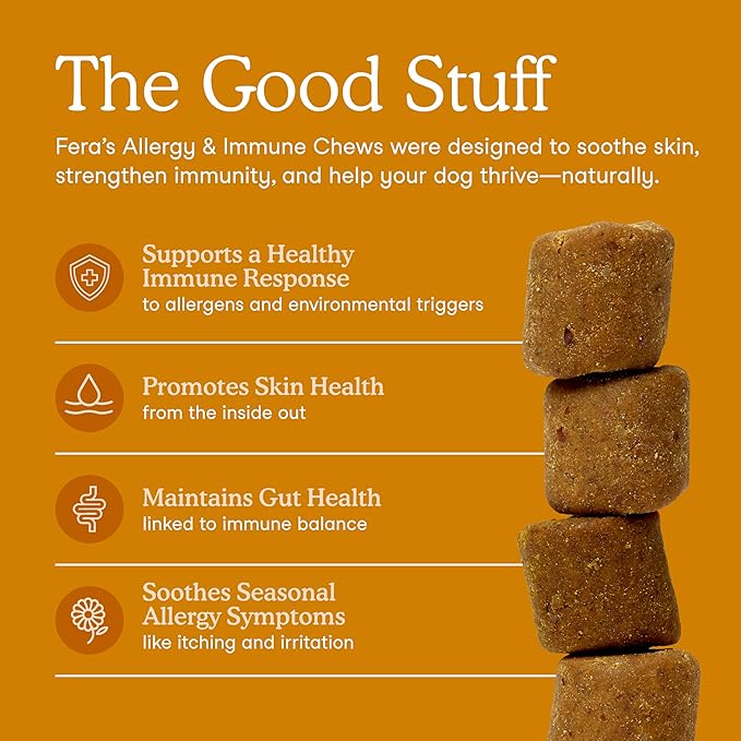 Fera Pets Dog Allergy & Immune Support with Turkey Tail Mushroom, 30 Chews
