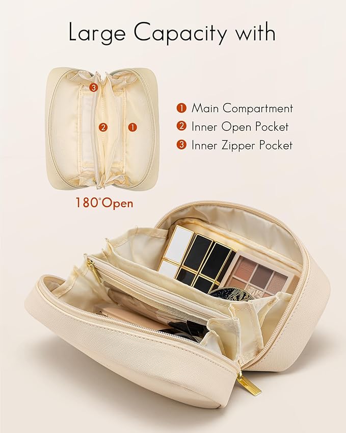 VLANDO Makeup Bag with Separate Pocket for Beauty Tools,White