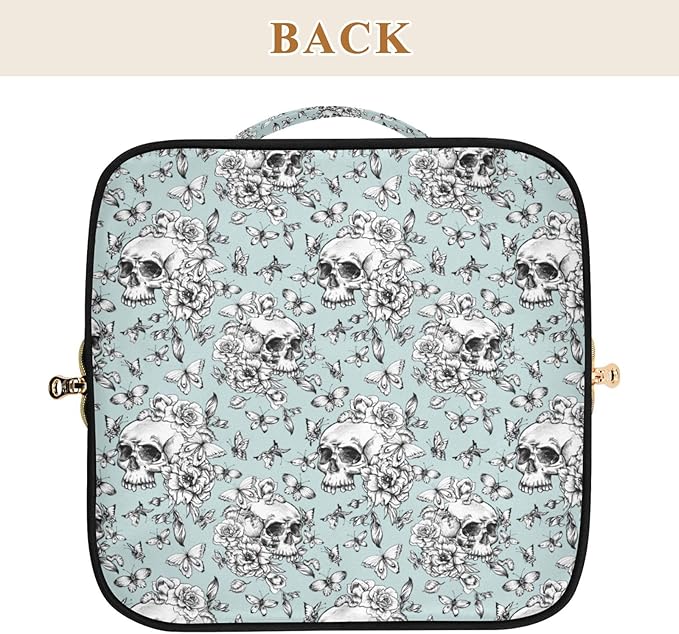 MNSRUU Makeup Organizer Bag, Vintage Goth Skull Travel Makeup Bags Makeup Vanity Case Large Capacity Rhombus Cosmetic Toiletry Bag for Girl Women Ladies