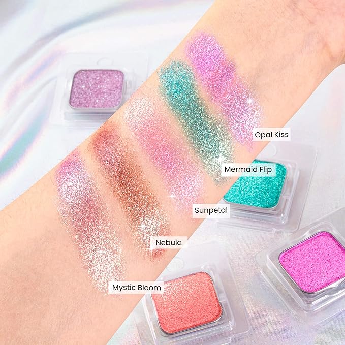 Chameleon Single Eyeshadow – Blue-Green Shimmer,Pressed Powder, Square Pan, Fits Magnetic Palettes,High Pigment, Smudge-Proof, Smooth Blend, All-Day Wear (Mermaid Flip)