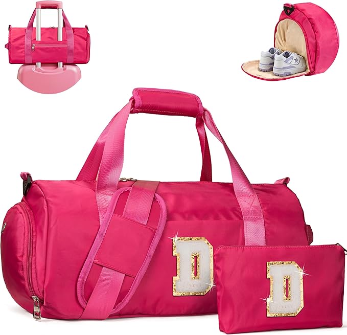 Vogewood Gift for Grandkids, Girls Personalized Initial Travel Duffle Bag