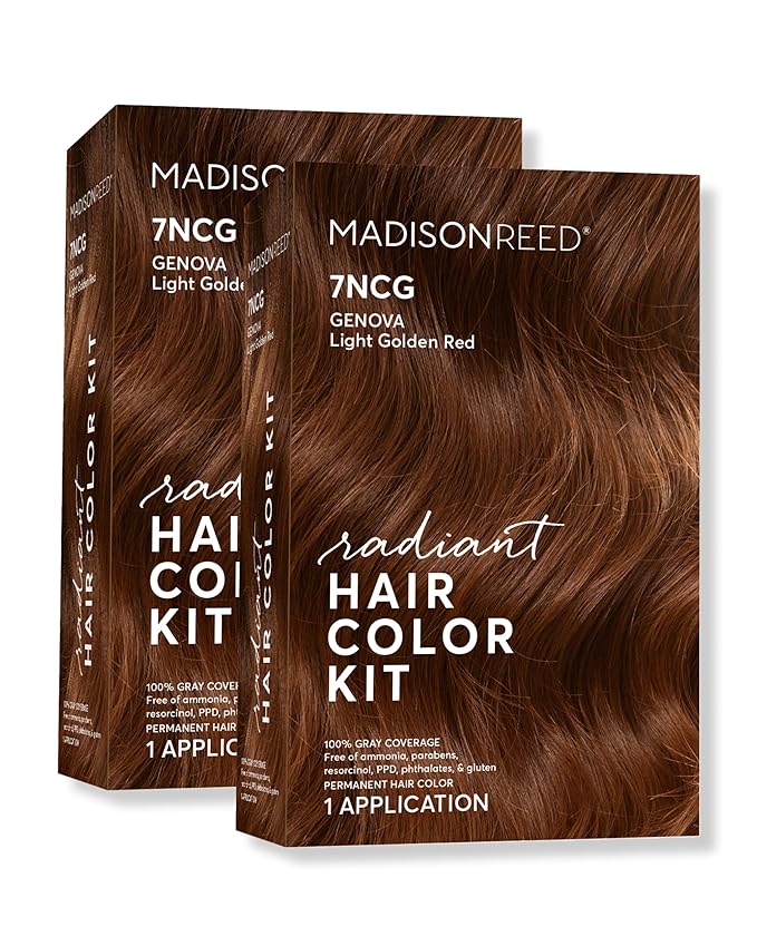 Madison Reed Radiant Hair Color Kit - 7NCG Light Golden Copper (Genova Red), Permanent Hair Dye, Dimensional Gray Hair Blending | PPD-Free & Ammonia-Free, 2 Pack