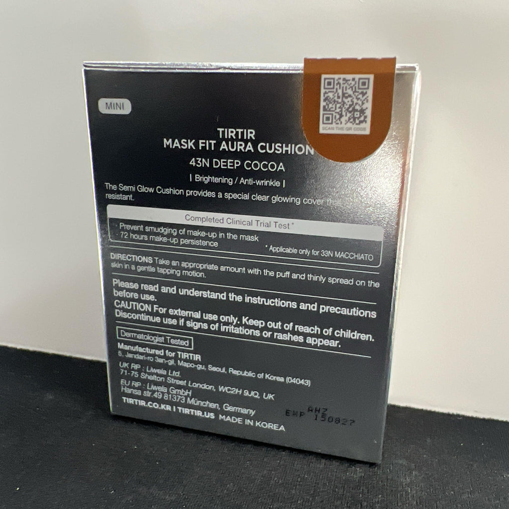 [*Mini Size*] TIRTIR Aura Glow Silver Cushion | Korean Cushion Foundation, (#43N Deep Cocoa, 0.15 Fl Oz)