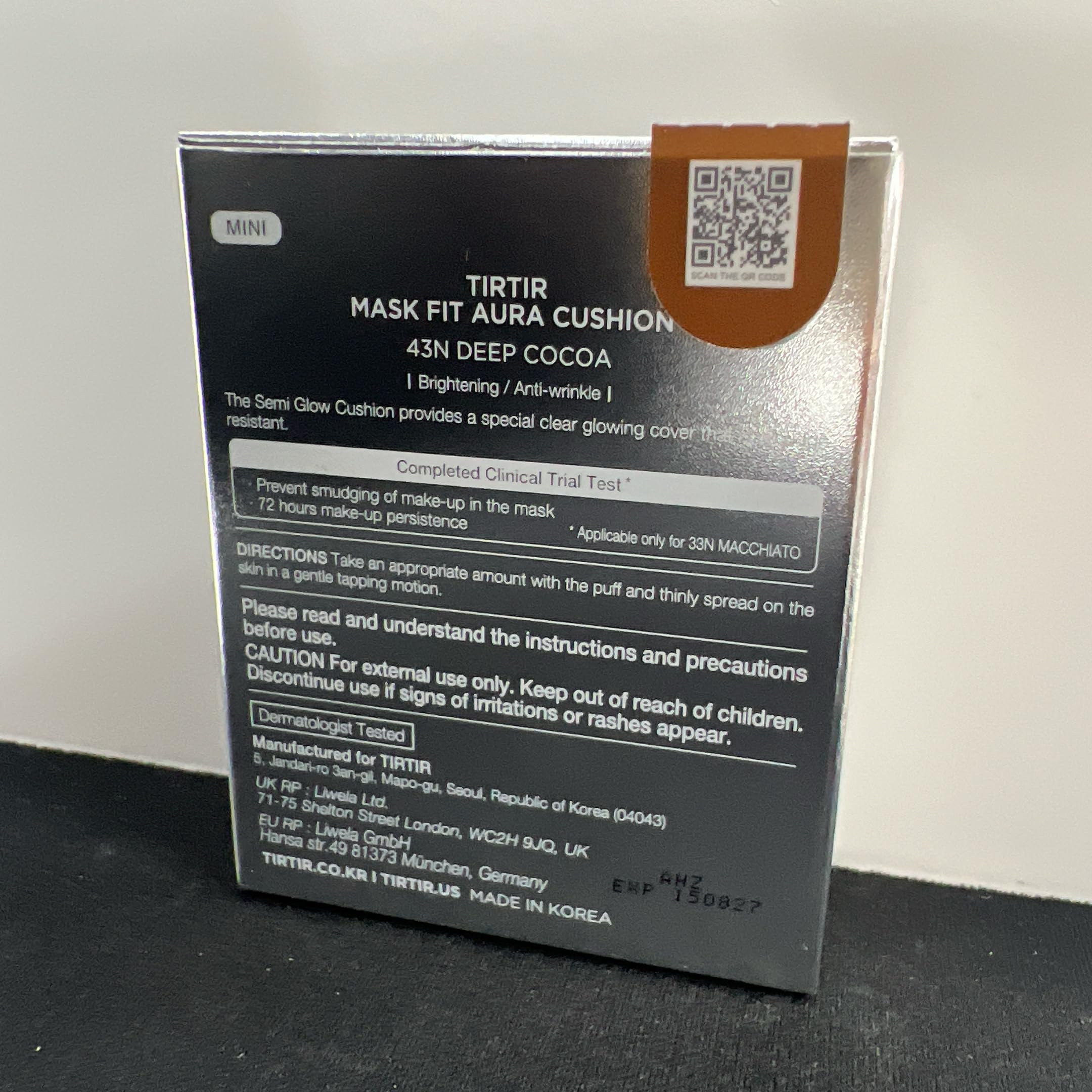 [*Mini Size*] TIRTIR Aura Glow Silver Cushion | Korean Cushion Foundation, (#43N Deep Cocoa, 0.15 Fl Oz)