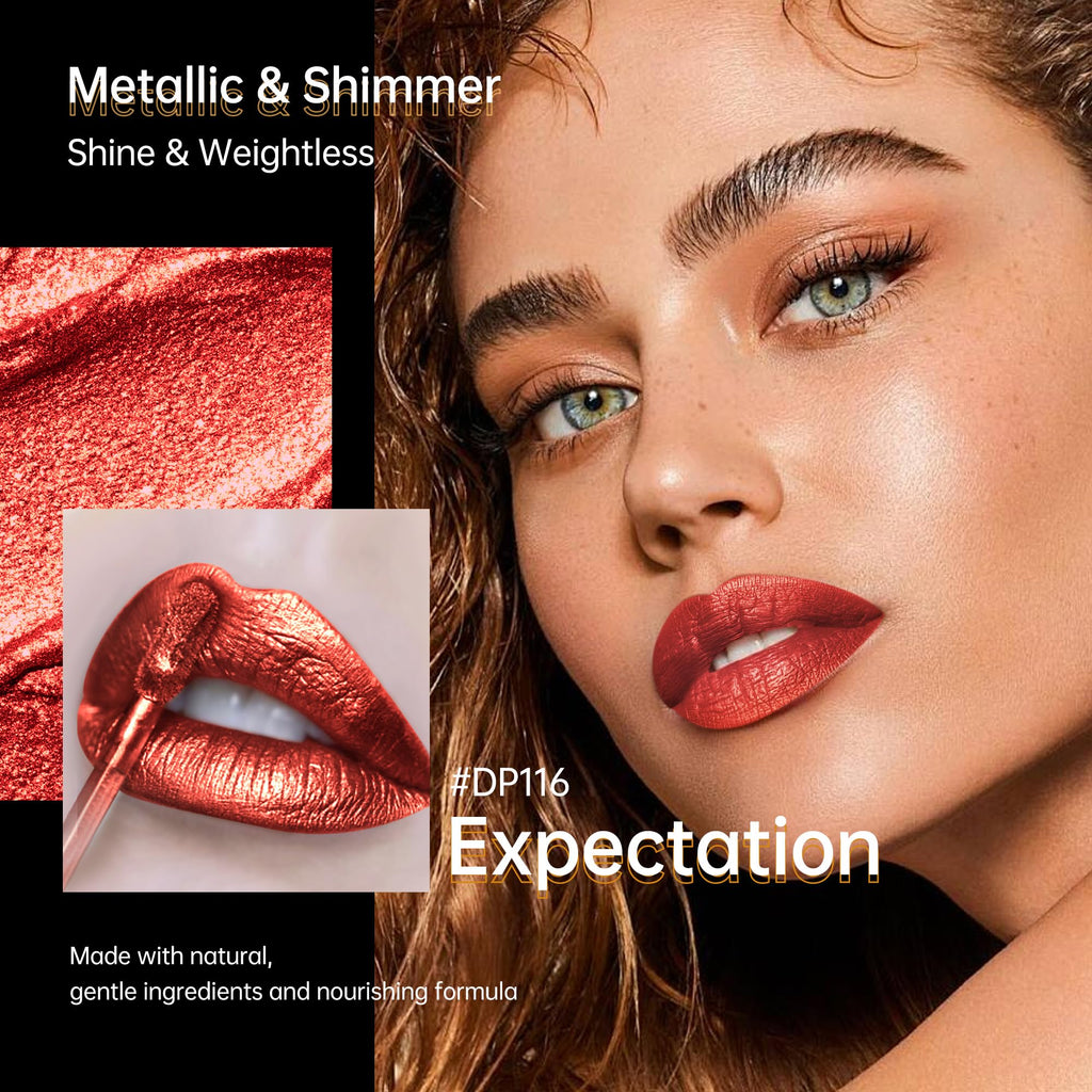 Depuplum Red Lipsticks for Women Metallic Glitter Lipstick Long Lasting