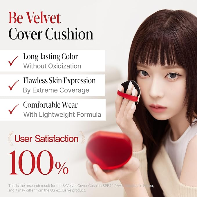 Espoir Be Velvet Cushion Foundation #13 Porcelain | Quick and Easy Coverage with Long-lasting Color by Zero Oxidation, Velvety Smooth Finish & Lightweight Formula, Vegan, Korean Makeup, 0.46 oz