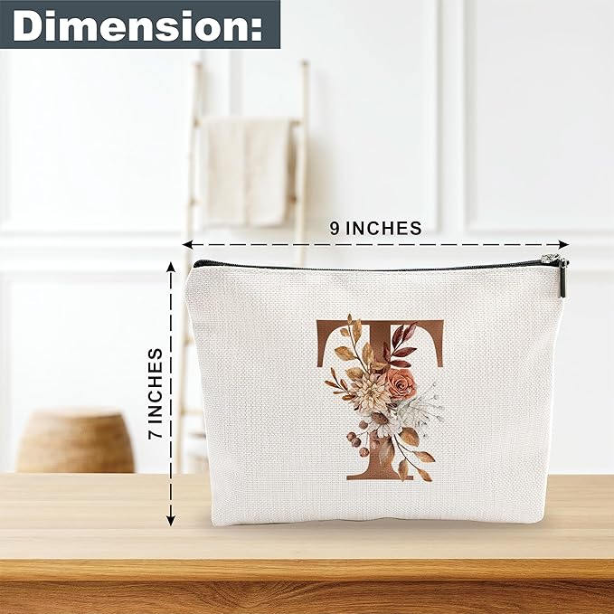 YKYENR A-Z Boho Personalized Cosmetic Bag-Floral Cotton Letter Makeup Bag With Zipper-Artistic Cosmetic Bag For Travel-Bride,Birthday Gift For Women Daughter Friends-Women Makeup Organizer-A20