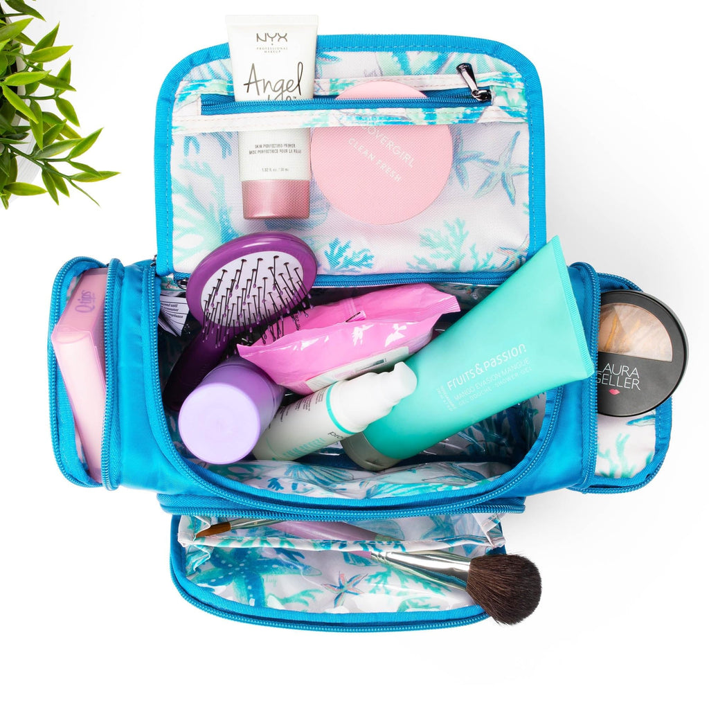 Lug Trolley Medium Cosmetic Case for Travel – Multiple Zipper Compartments, Wipeable Interior, 100% Polyester – METALLIC BLACK