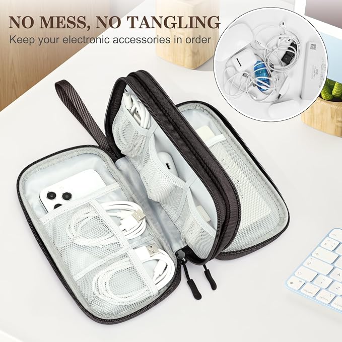 FYY Electronic Organizer, Travel Tech Pouch Bag, Medium, Coffee