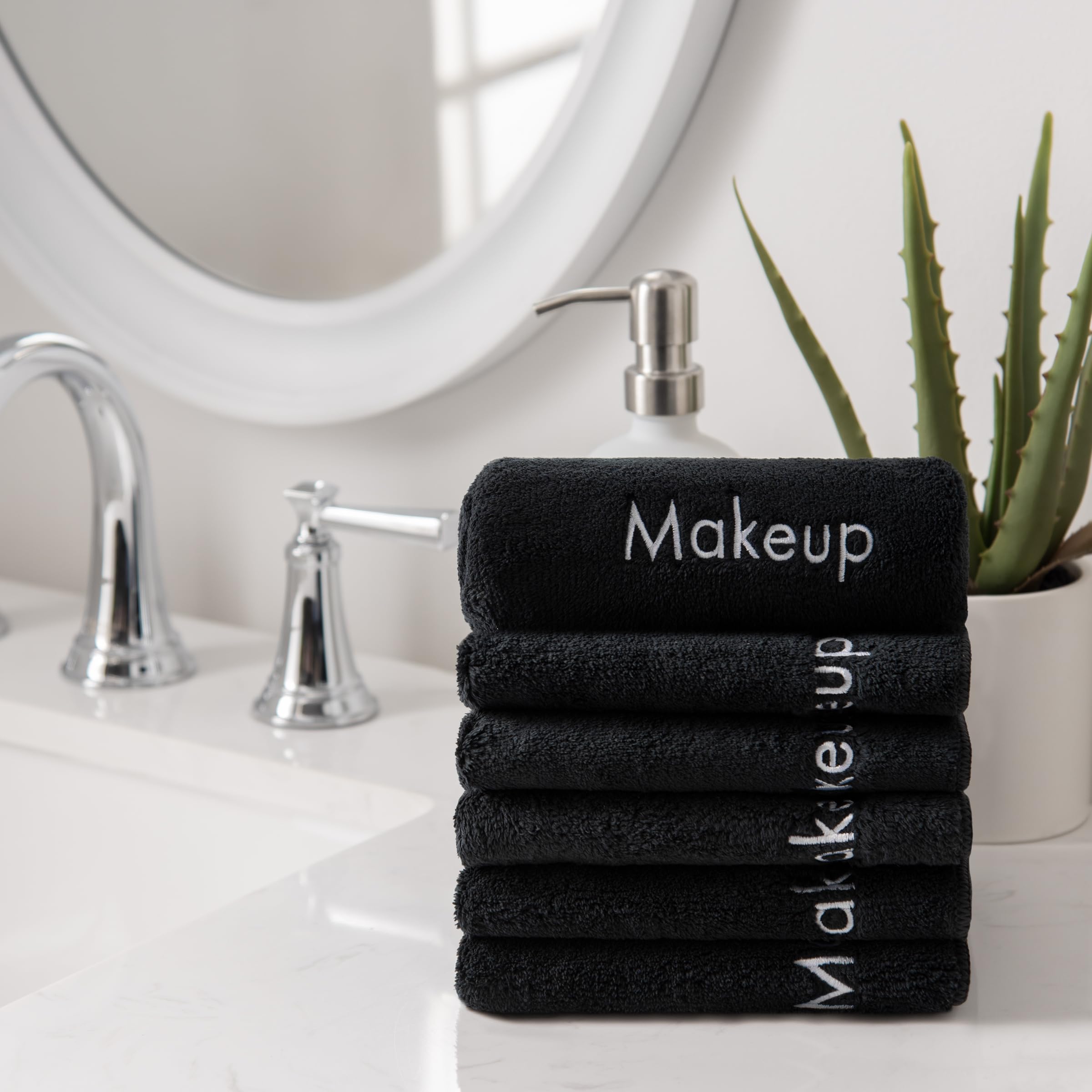 Arkwright Makeup Remover Cloths 6 Pack - Microfiber Coral Fleece Face Towels, Ultra Soft Reusable Washcloths, Gentle Facial Cleansing for Waterproof Makeup, 13 x 13, Black