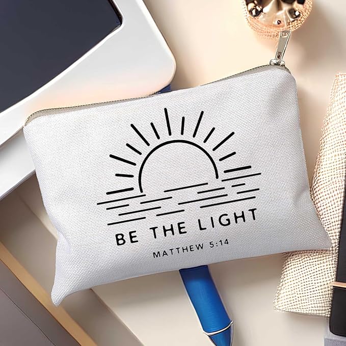 HubbgDesign Christian Gifts for Women, Be The Light Matthew 5:14 Makeup Bag, Bible Verse Cosmetic Pouch, Travel Toiletry Organizer for Purse, Religious Gift for Church Retreat, Bible Study, Friends