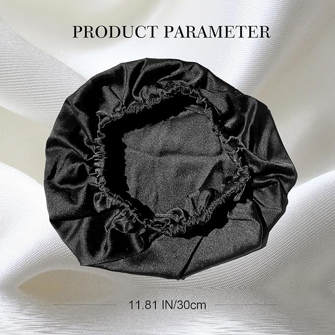 Satin Bonnet Silk Bonnet for Sleeping Women Double Layer Hair Bonnet Wrap Sleep Cap Gifts for Women Curly Hair Black