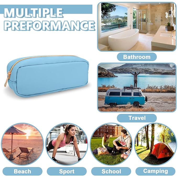 Small Pencil Case Makeup Bag for Purse, Cute Pencil Pouch Preppy Nylon Makeup Brush Bag with Zipper, Girls Portable Stationery Storage Case Small Pen Bag for Office School College(Slim-Periwinkle)