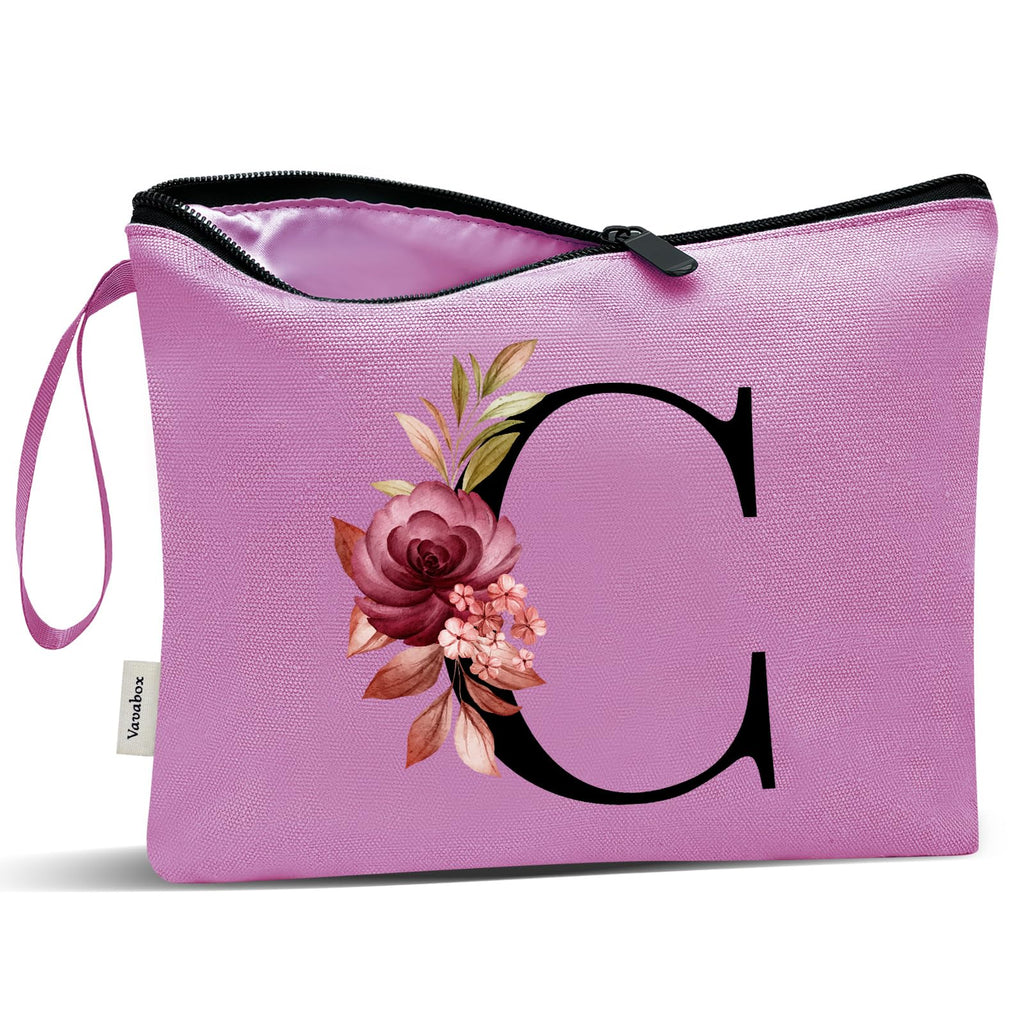 Vavabox A-Z Personalized Makeup Bag, Birthday Gifts for Women Mom, Gifts for Best Friend, Bride Bridesmaid Cosmetic bag (S, 07-Purple)