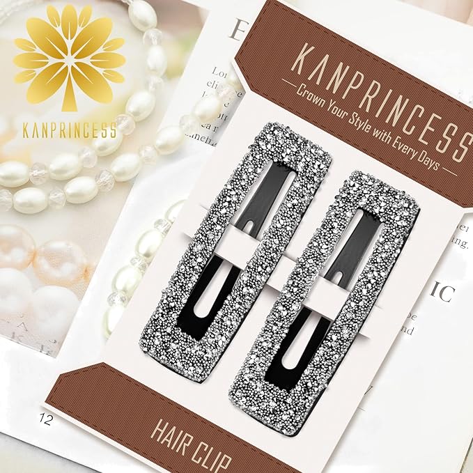 Kanprincess Rhinestone Hair Clips 2-Pack, Sparkly Barrettes for Fine Hair