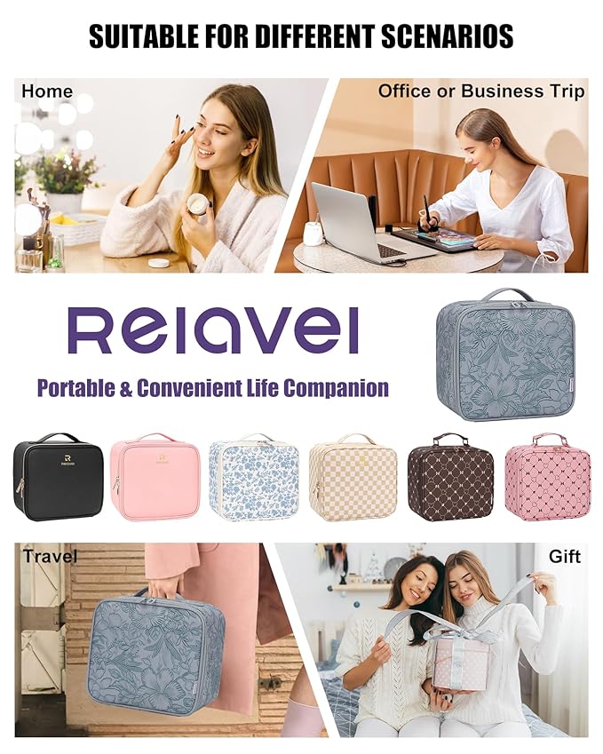 Relavel Travel Makeup Bag With LED Mirror for Women, Butterfly