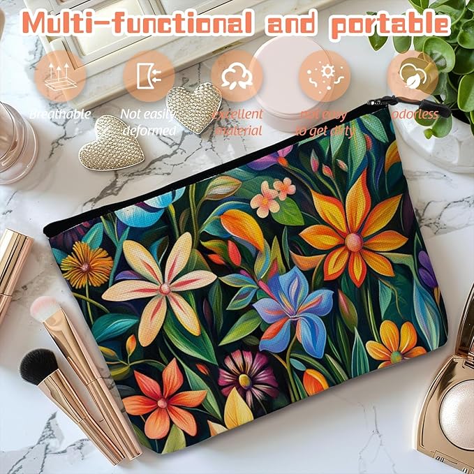 Scribesense Cosmetic Bags Travel Makeup Toilet Case Waterproof Pouch for Women Girls 6.7X9.45inches - Color - Rich Painting of Diverse Flowers