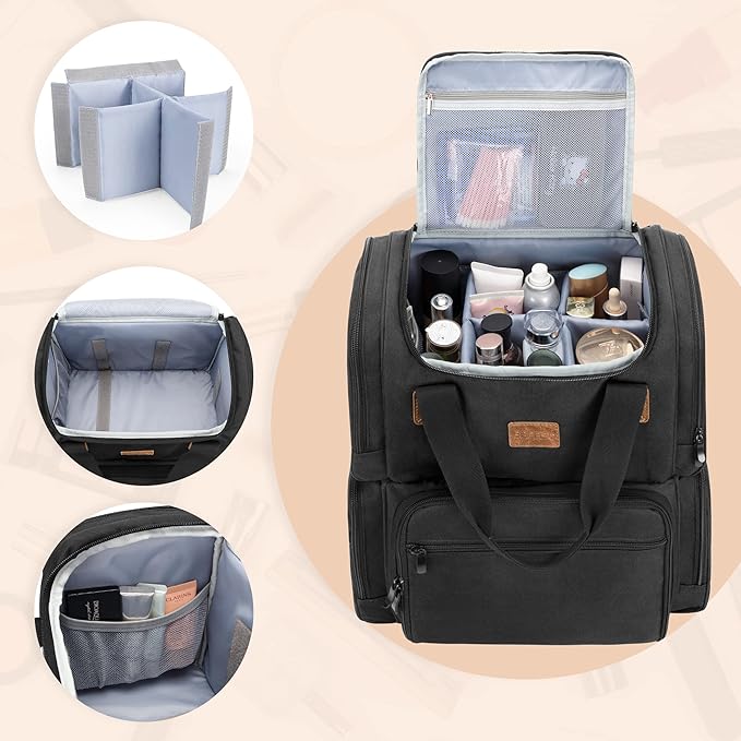 BAFASO Travel Makeup Bag with 3 Inner Removable Pouches, Black