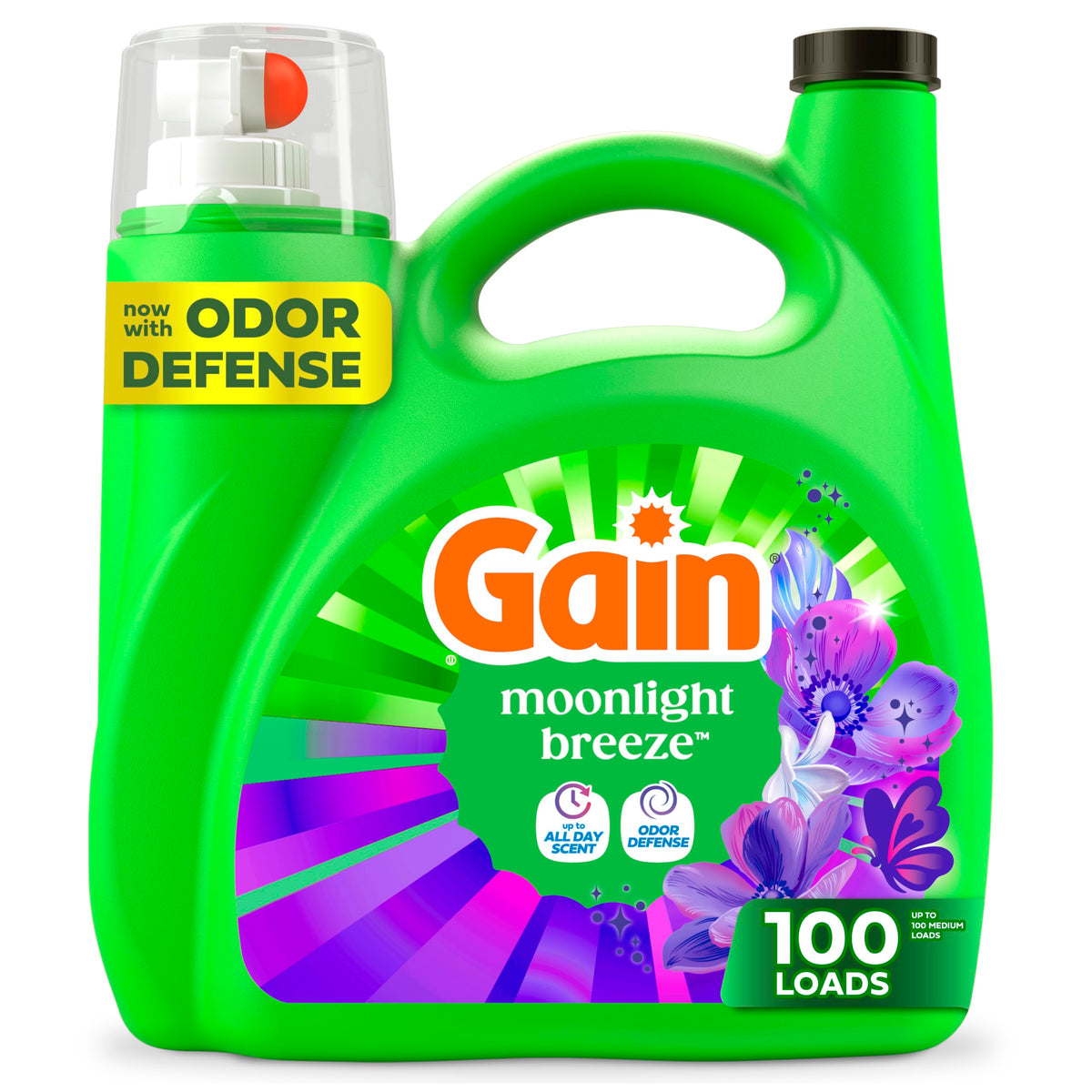 Gain Liquid Laundry Detergent with Odor Defense, Moonlight Breeze Scent, Laundry Soap For HE Washing Machines, 132 fl oz, 100 Loads (Packaging May Vary)