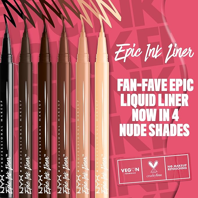 NYX PROFESSIONAL MAKEUP Epic Ink Liner, Waterproof Liquid Eyeliner - Black (Pack Of 2), Vegan Formula