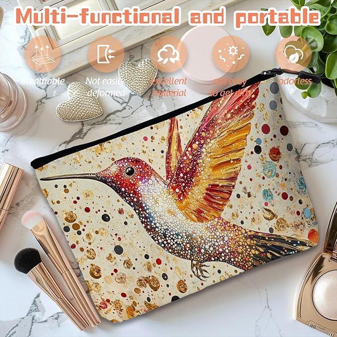 Scribesense Cosmetic Bags Travel Makeup Toilet Case Waterproof Pouch for Women Girls 6.7X9.45inches - Gorgeous Speckled - Hummingbird Art