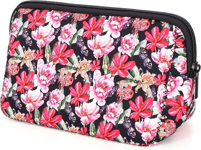AJLTPA Waterproof Neoprene Cosmetic Bag, Floral Prints