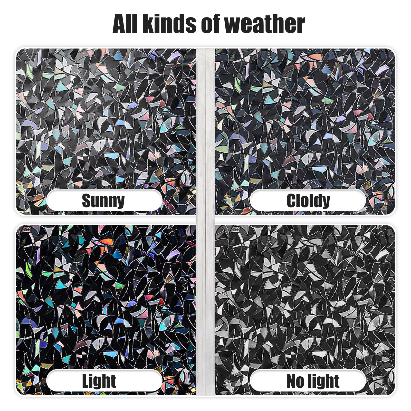 QHY Sunshine Total Blackout Window Film Privacy， Frosted Glass Window Film，Black Window Tint， No Glue， Detachable, no Marks, Suitable for Repeated use (Black Rainbow, 23.6 in X 157.4 in)