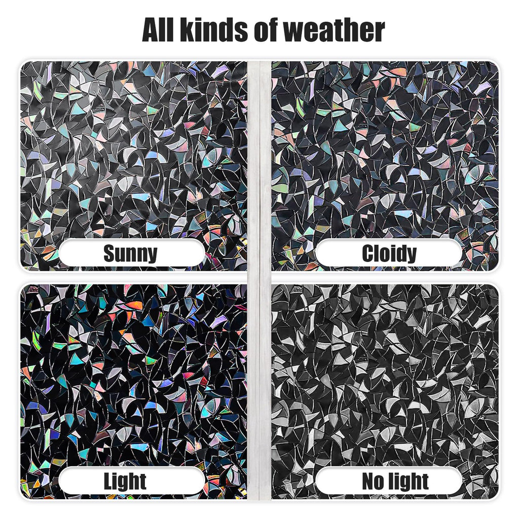 QHY Sunshine Total Blackout Window Film Privacy， Frosted Glass Window Film，Black Window Tint， No Glue， Detachable, no Marks, Suitable for Repeated use (Black Rainbow, 17.5 in X 157.4 in)