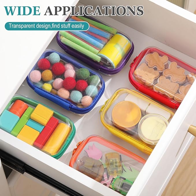 Sanwuta 6 Pcs Clear Hard Zipper Case Plastic Zipper Pouches Transparent Makeup Bag Pencil Case Pouches Toiletry Diaper Bag for Travel Toy Storage Organizer Bins